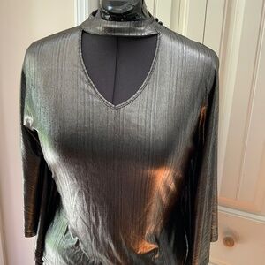 YOINS Silver Metallic Blouse